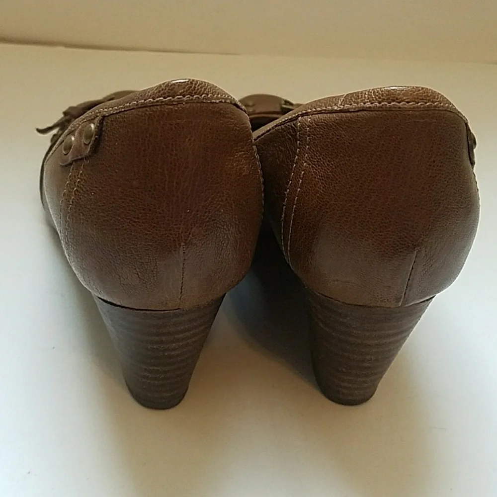 Clarks Brown Leather Wedge Pumps